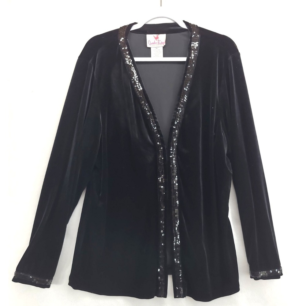 Quacker Factory Womens Black Velvet Cardigan XL